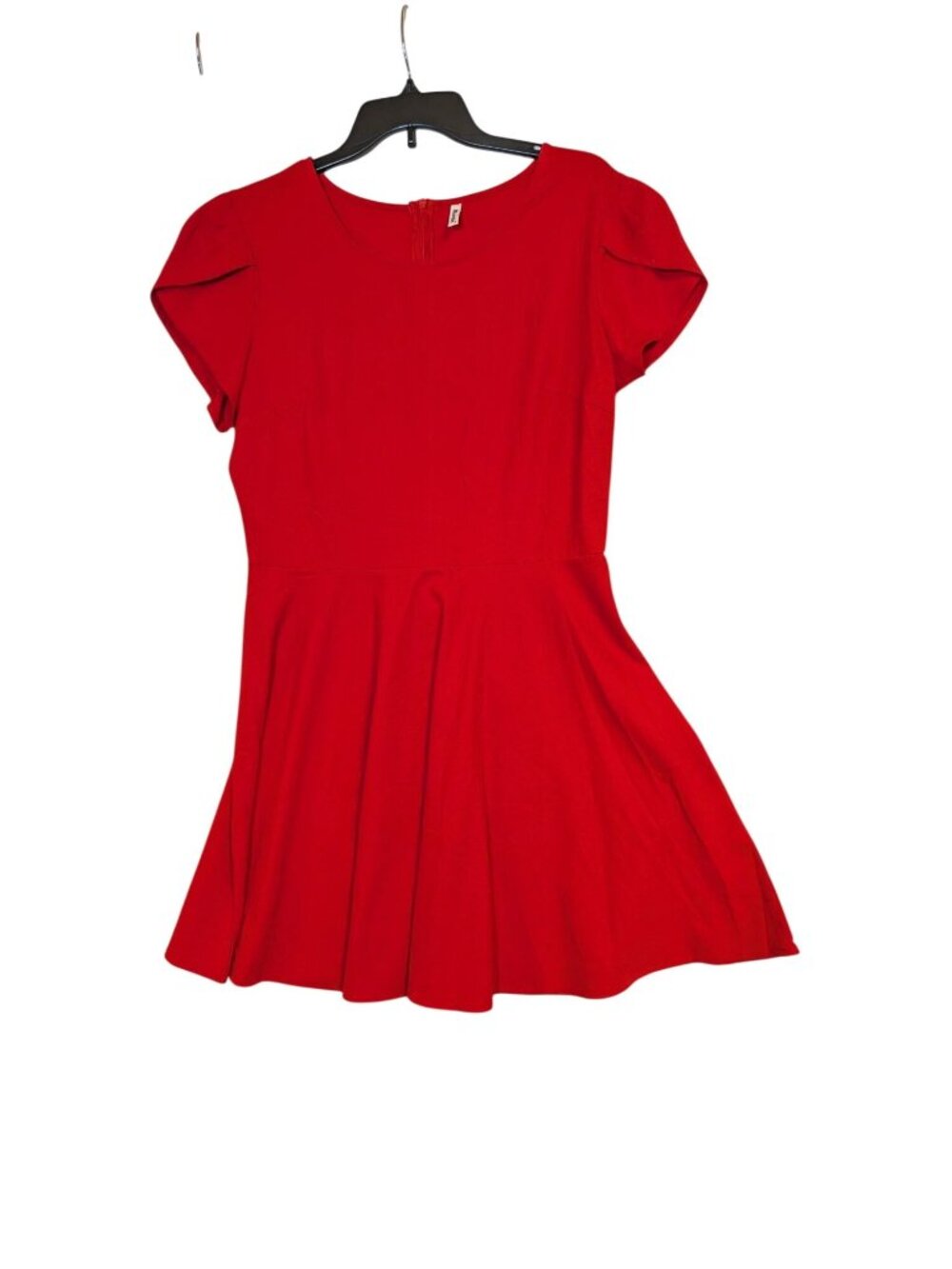 Missufe Red Short-Sleeve Fit & Flare Dress L Scoop Neck Back Zip
